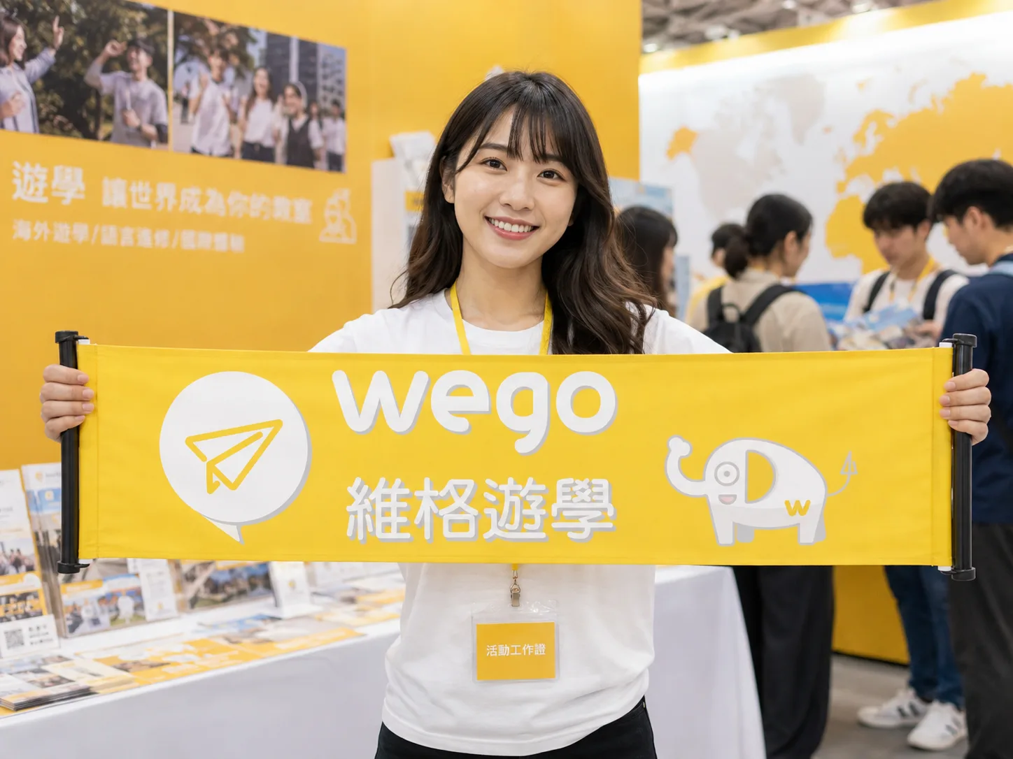 WEGO 維格遊學黃色手持展旗情境照