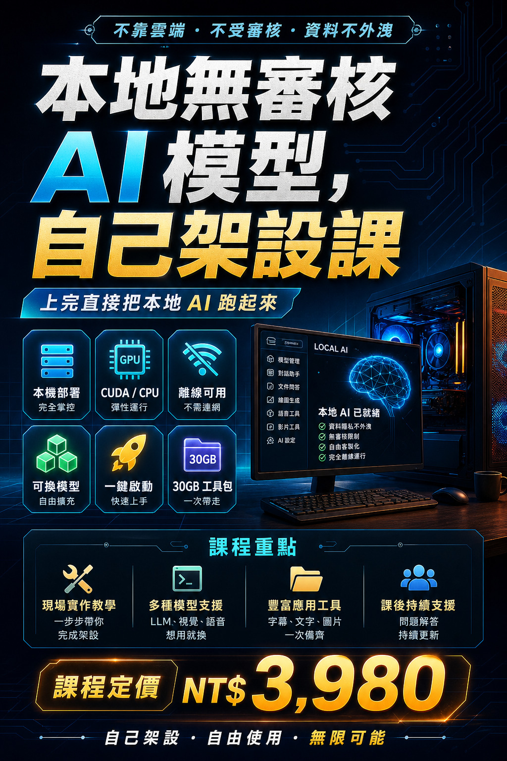 本地無審核 AI 模型，自己架設課海報