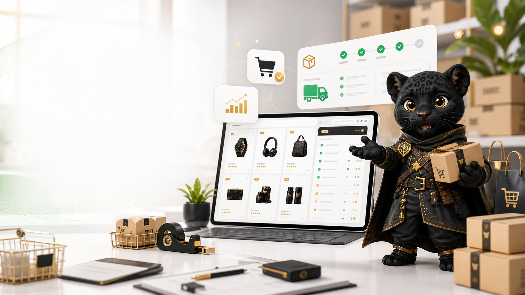 商品、訂單、會員與金物流，一次規劃成能營運的購物站。